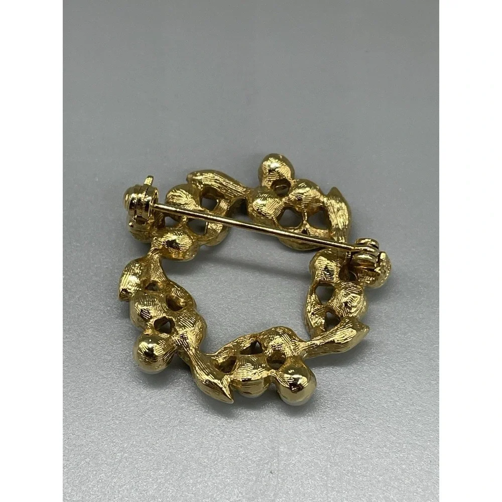 Vintage Carol Lee? Brooch Faux Pearls Rhinestones‎ Goldtone Wreath Brooch